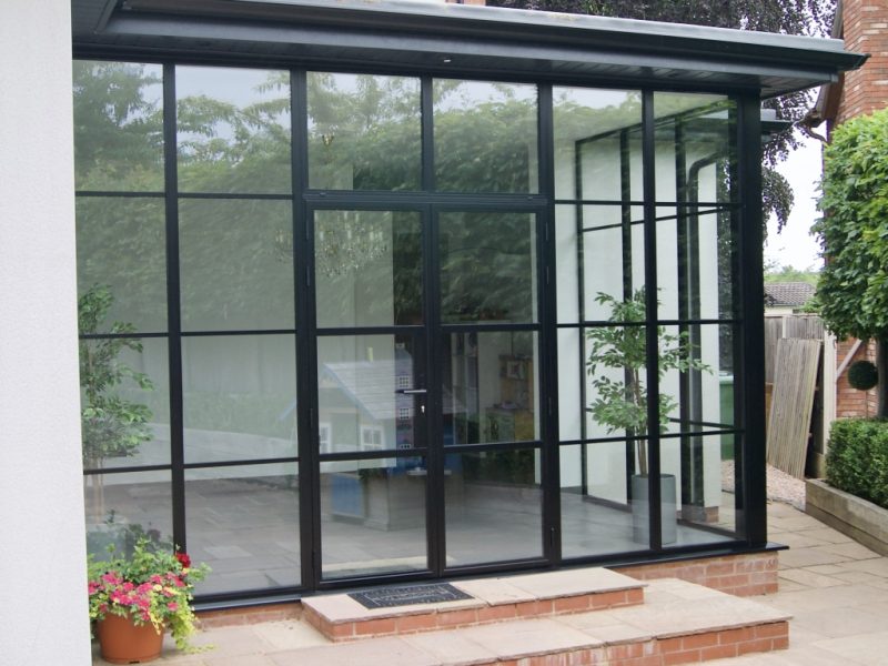 black slim aluminium doors